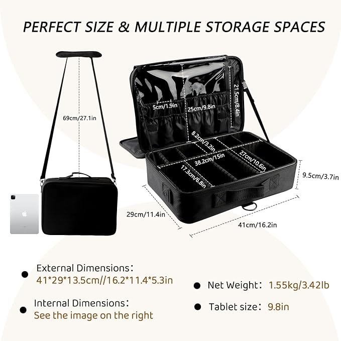 gzcz Large Capacity Travel Makeup Train Case, Professional Cosmetic Bags - Image 2
