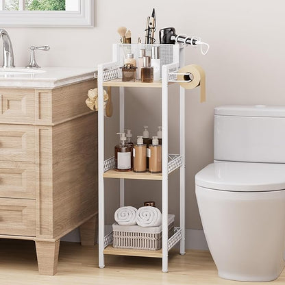 Slim Bathroom Storage Shelf Unit, 3 Tier Corner Storage, Rustic Makeup Organizer - Image 2