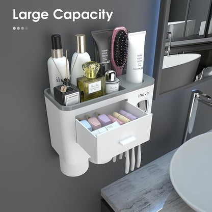 iHave Toothbrush Holders for Bathrooms, 2 Cups Toothbrush Holder Wall Mounted - Image 2