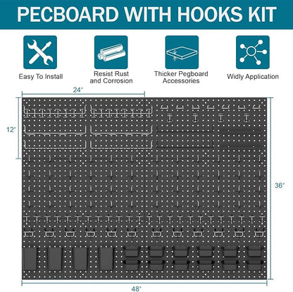 Metal Peg Board Kit with 1/4" Pegboard Accessories, 6 Pack 12"X24" Pegboard and - Image 5
