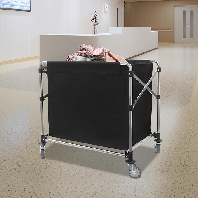 Commercial Laundry Cart with Wheels, Folding Laundry Hamper Cart, Heavy Duty - Image 5