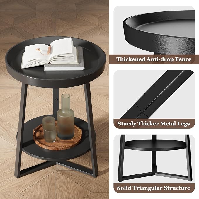 Gadroad Round End Table with Storage Shelf, 2 Tier Farmhouse Side Table - Image 4