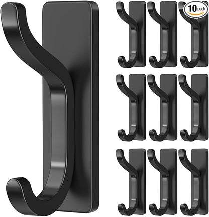 pickpiff 10-Pack Black Adhesive Wall Hooks - 13 LB Strong Stick-On Hooks by pickpiff