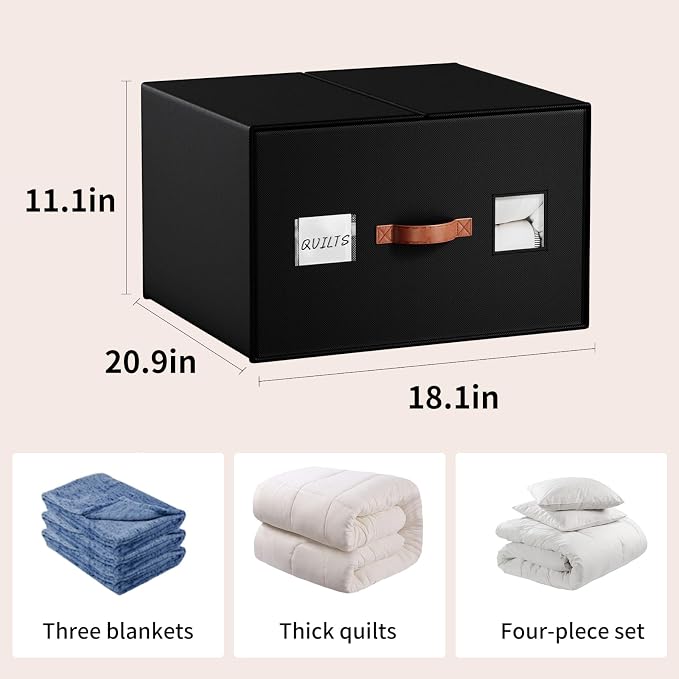 2 Pack Large blanket Storage Organizers, 70L black comforter storage bags - Image 2