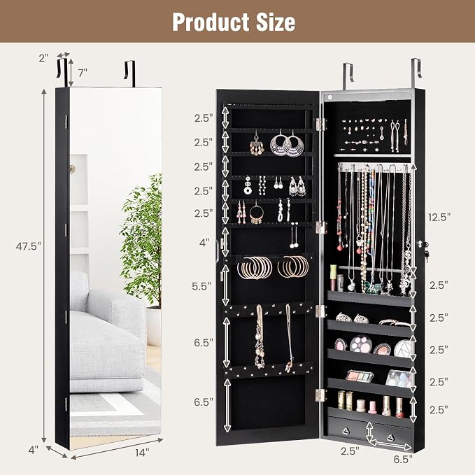 HAPPYGRILL Over the Door Jewelry Organizer, Hanging Jewelry Storage Cabinet - Image 5