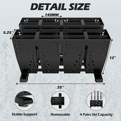 Heavy Duty Metal Ski Storage Rack, 8 Pair Freestanding Steel Ski Holder - Image 2