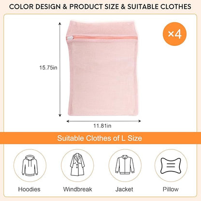 4-Piece Pink Medium Durable Organic Cotton Mesh Laundry Bags - Image 4