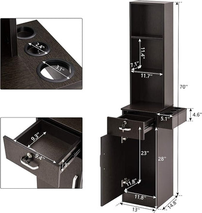 BarberPub Wall Mount Barber Station Hair Styling Drawer Storage Beauty Salon - Image 3