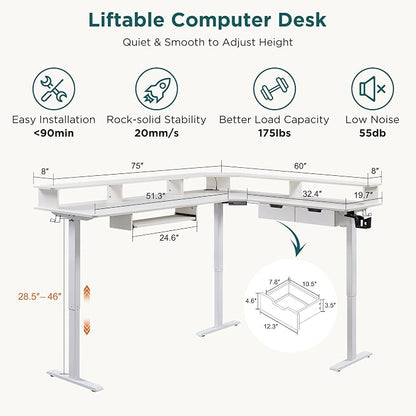 RedLemon 75X60 Inches L Shaped Electric Standing Desk, Height Adjustable Corner - Image 2