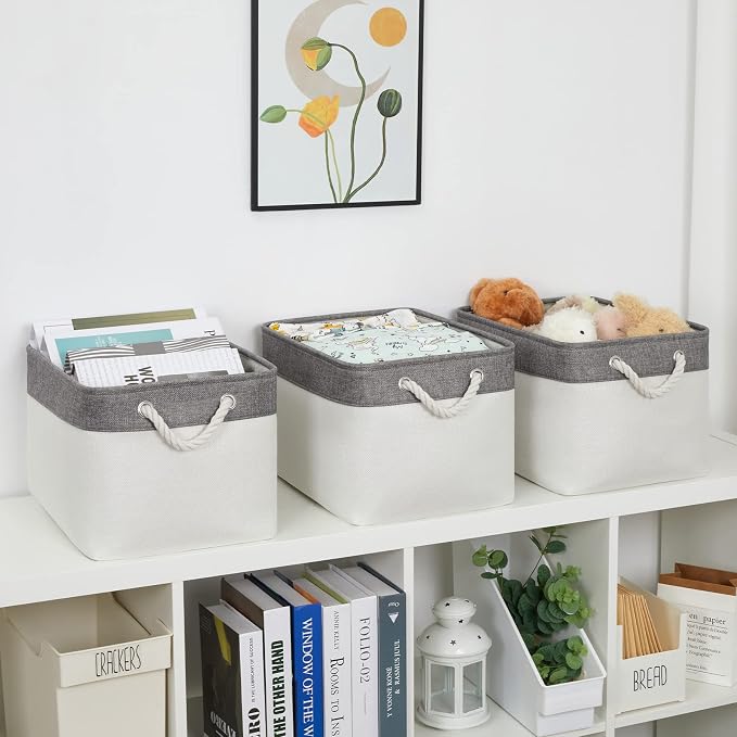 Bidtakay White Baskets with Cotton Rope Handles Decorative Storage Bins Fabric - Image 5