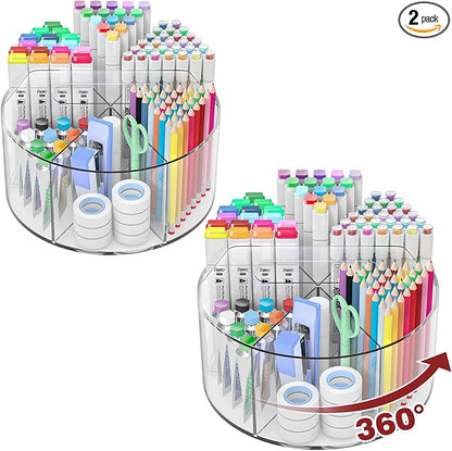 Absonic 2 Pack Acrylic Pen Organizer, 360 Rotating Clear Colored Pen and Pencil by Absonic