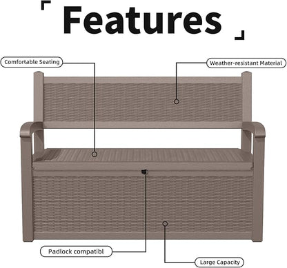 EasyUp 80 Gallon Outdoor Storage Bench Lockable Deck Box Outdoor Storage Box - Image 8