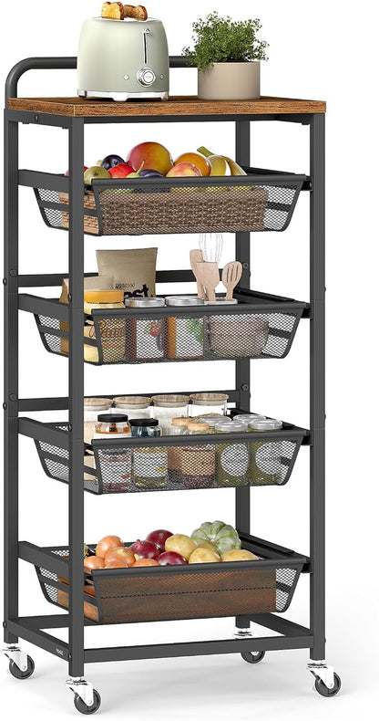 VASAGLE Storage Cart with Pull-Out Baskets, 5-Tier Kitchen Cart with Wheels by VASAGLEbySONGMICSHOME