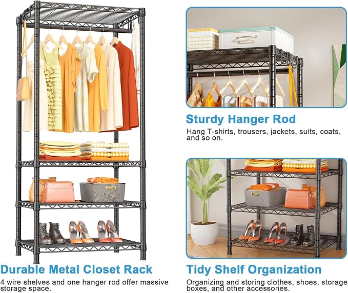 Ulif H4 Mini Portable Closet, 4 Tiers Freestanding Clothing Garment Rack - Image 4