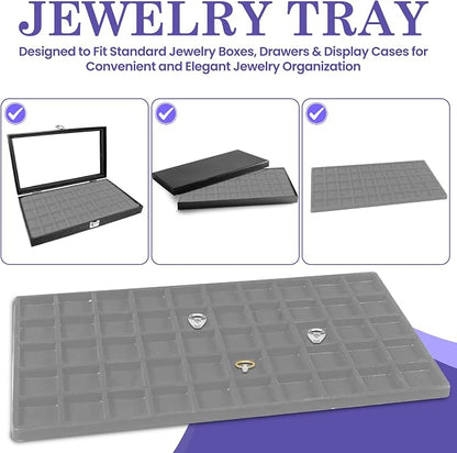 Novel Box 5 Pack 50-Slot Gray Liner Jewelry Storage Tray Inserts 14.75x8.25x1 - Image 8