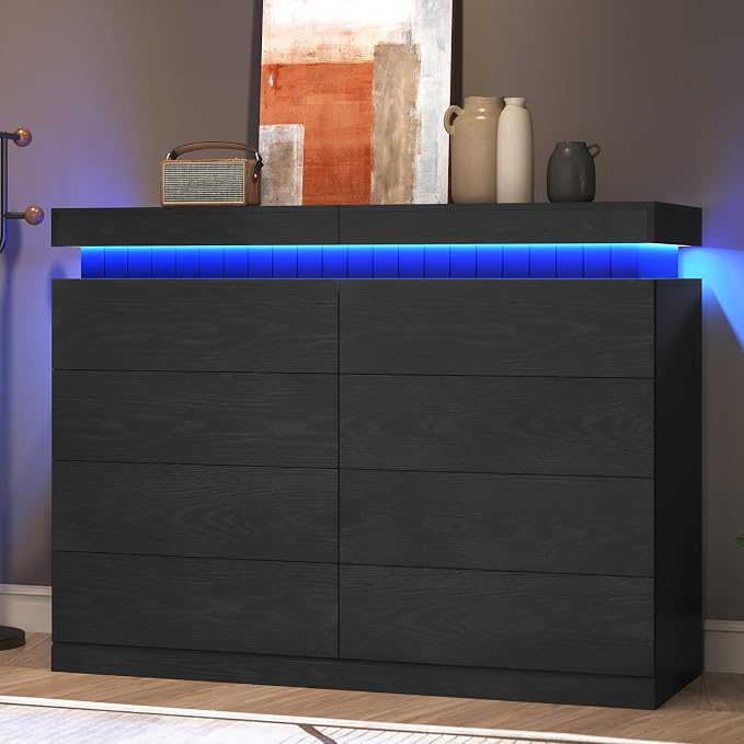 Tall Black 8 Dresser for Bedroom, Sliding Top Storage Space, Modern Wood Drawers - Image 7