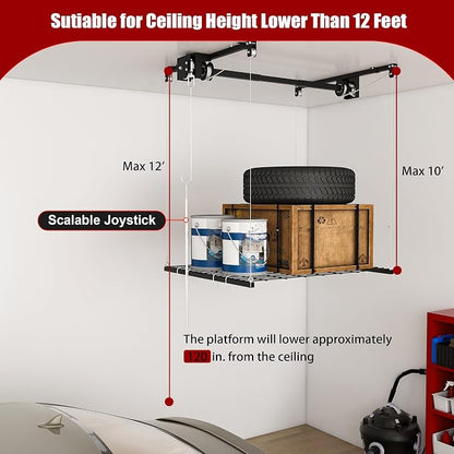 Overhead Garage Storage Rack 4x4 FT, Adjustable Ceiling Lift Storage System - Image 5