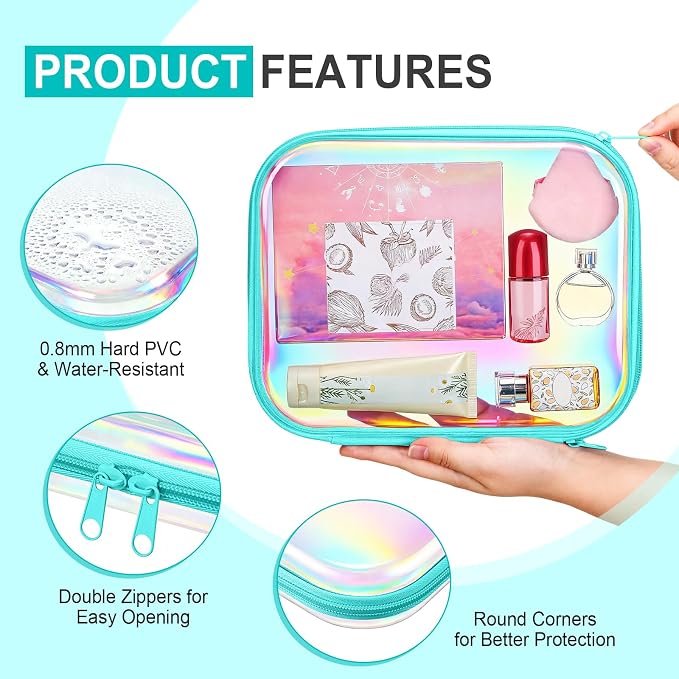 Sanwuta 6 Pcs Clear Hard Zipper Case Hard Plastic Zipper Pouches Transparent - Image 3