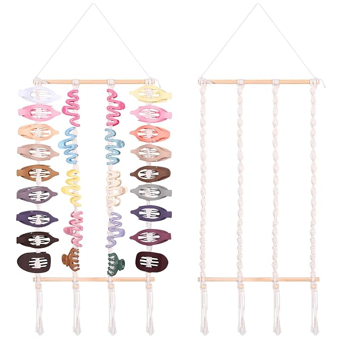 SNOWSTAR Macrame Flat Hair Claw Clip Organizer, Hanging Hair Clip Holder and by WelcometoSNOWSTAR