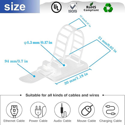 Cable Ties Cable Clips Wire Management Cord Clips Under, Desk Cable Management - Image 2