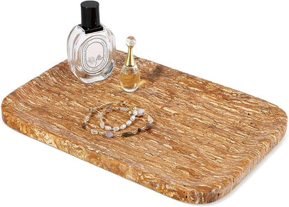 Natural Marble Vanity Tray, 11.8" Travertine/Stone Bathroom Tray Countertop by Karibiber