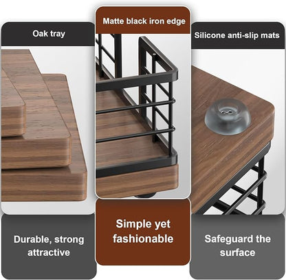 Wican Guest Towel Holder Tray for Bathroom, Oak and Iron Napkins Holder for - Image 4