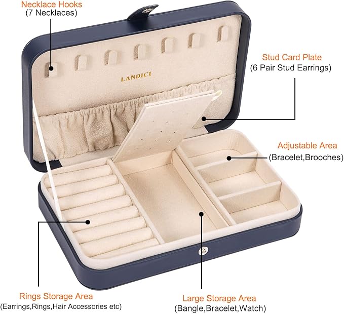 LANDICI Small Jewelry Box for Women Girls, PU Leather Travel Jewelry Case - Image 3