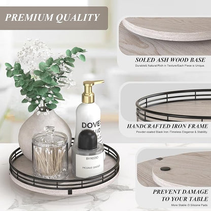 9" Wooden Lazy Susan Organizer for Cabinet, Turntable Round Decorative Tray for - Image 6