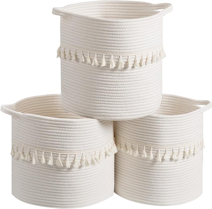 danpinera Baskets for Organizing, 3 Pack White Storage Baskets for Shelves by danpinera