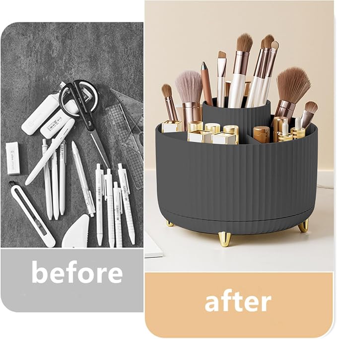 360 Degree Rotating Makeup Brush Holder Organizer Detachable Design 5 Slot Make - Image 2