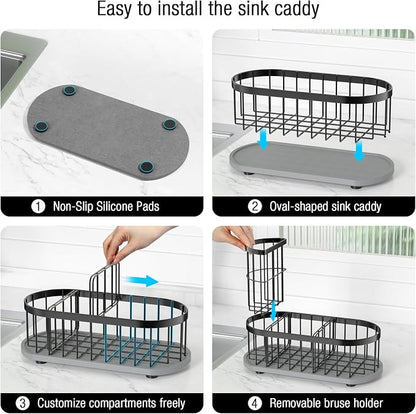 Kitchen Sink Organizer with Sponge Holder & Brush Holder - Image 4