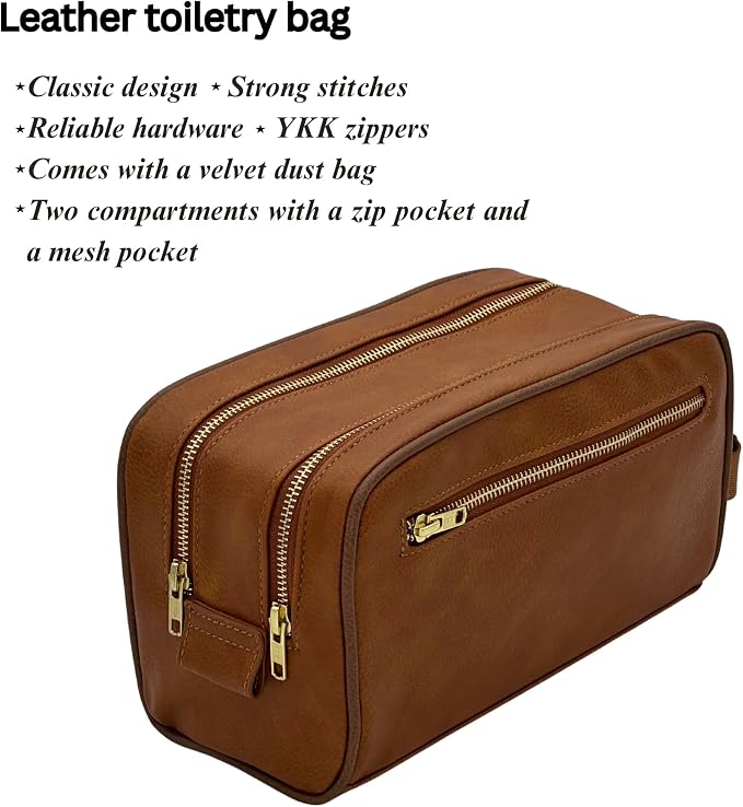 Dopp Gift Large Travel Toiletry Bag Premium Quality PU Leather Two compartments - Image 3