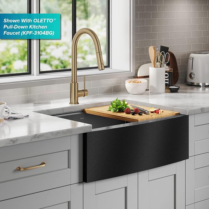 KRAUS Kore Workstation 27-inch Farmhouse Apron Front 16 Gauge Black Stainless - Image 10