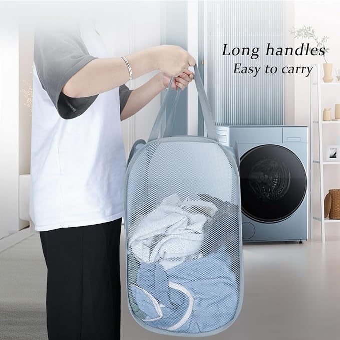 Upgraded 100L Extra Large Collapsible Laundry Baskets, 2 Pack XL Mesh Pop Up - Image 6