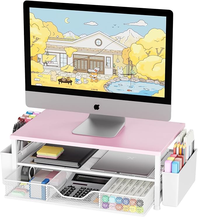 OPNICE Desk Organizers and Accessories, 2-Tier Computer Monitor Stand Riser by OPNICE
