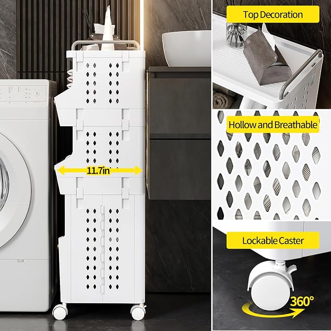 Laundry Basket with Wheels, Rolling Folding Laundry Hamper, utility cart - Image 5
