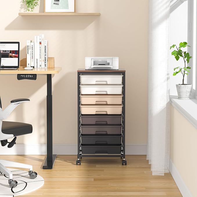 Rolling Storage Cart with Drawers, Rolling Drawer Cart and Wooden Tabletop - Image 6