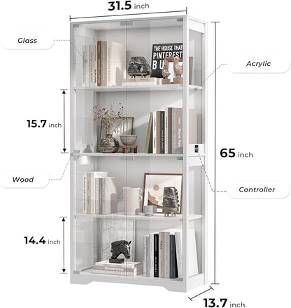 Display Cabinet with Glass Doors, 4-Tier Curio Cabinet with 3 Color Lights - Image 2