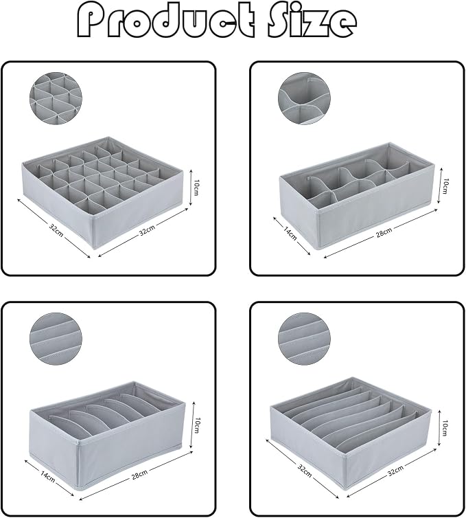 Dresser Drawer Organizer 8 Pack Clothes Underwear Sock Storage Light Gray - Image 2
