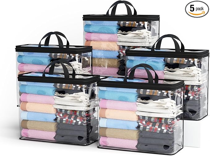 5PACK Clear Zippered Storage Bags by Hopack