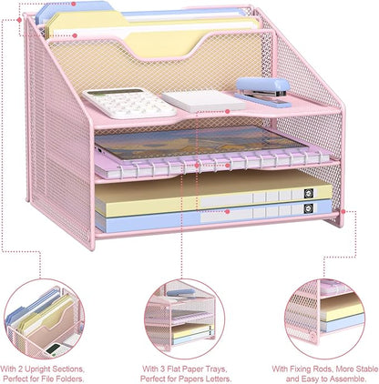 samstar Pink Desk File Organizer, Mesh Letter File Folder Holder - Image 5