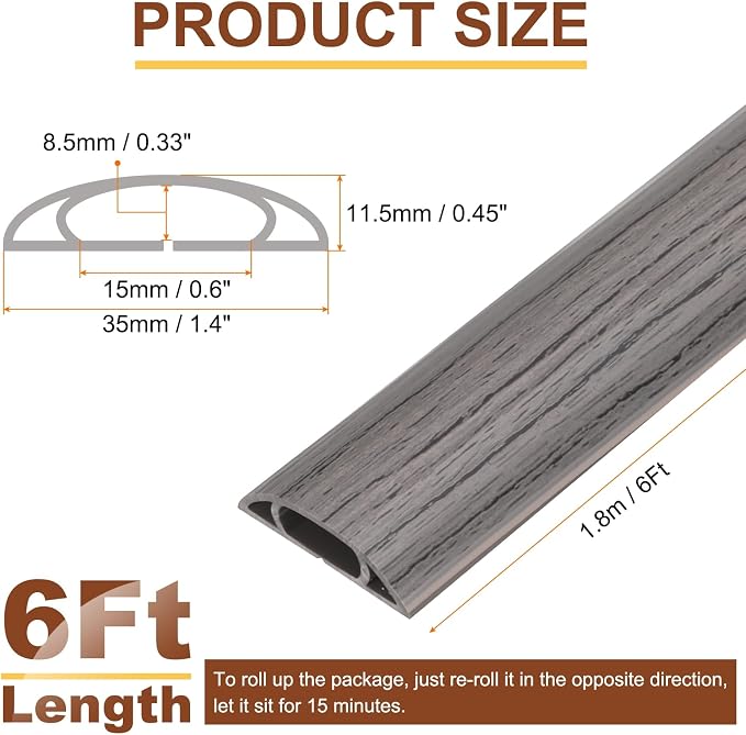 HARFINGTON 6ft Cord Cover Floor W0.6 x H0.33 Inner Channel PVC Hide Extension - Image 2