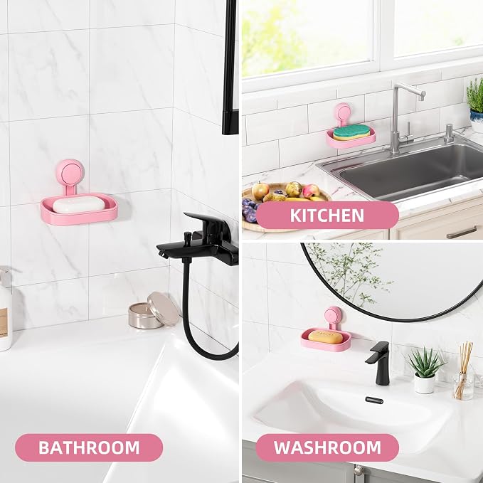 LEVERLOC Soap Dish Holder for Shower Suction Cup Wall Mounted Self Draining - Image 7