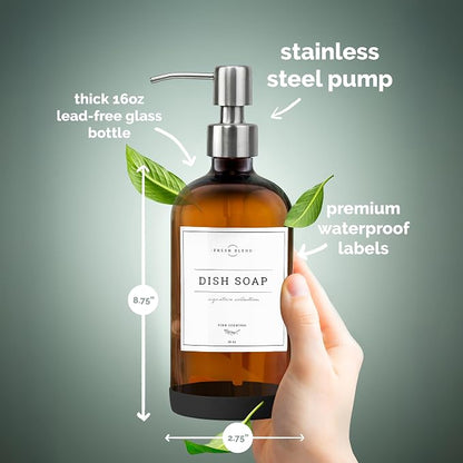 Vine Creations Amber Glass Soap Dispenser, 2 Pack Kitchen Soap Dispenser Set - Image 4