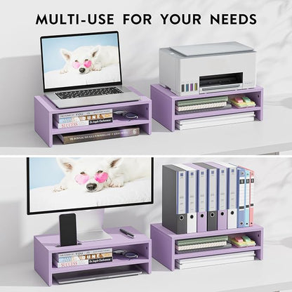 BONTEC Wooden Monitor Stand Riser, 2-Tier Desk Shelf - Image 7