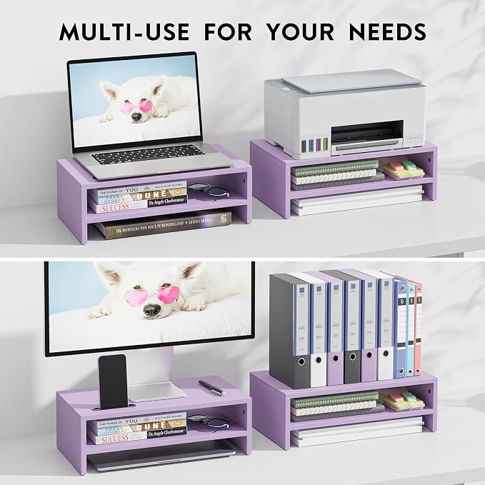 BONTEC Wooden Monitor Stand Riser, 2-Tier Desk Shelf - Image 4