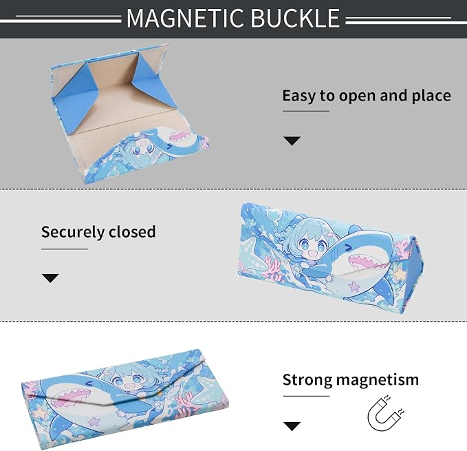 Foldable Glasses Case, Magnetic PU Leahter Sunglasses Case, Cute Hard Shell - Image 3