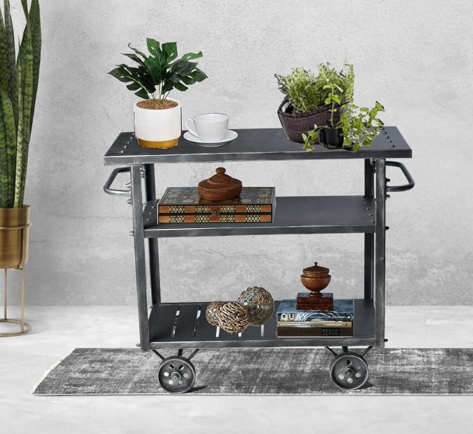 Diwhy Industrial 3 Tier Rolling Utility Storage Cart Wine Beverage, Metal Wine - Image 8