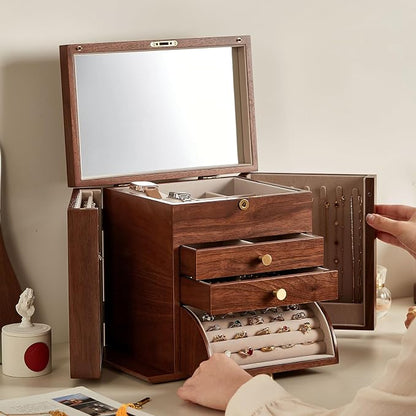 CHOSIN Black Walnut Wooden Jewelry Box, 4-Layer Lockable Organizer - Image 9