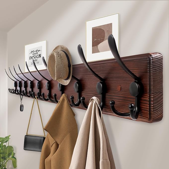 38.6'' Large Coat Rack Wall Mount Coat Hooks Coat Hanger - Image 4